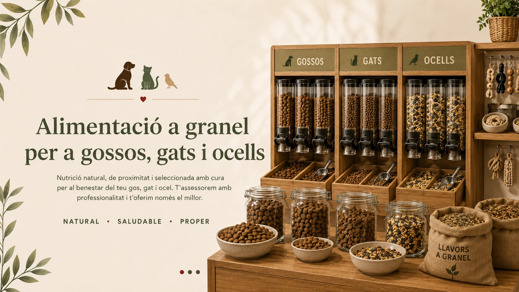 Interior de La Graneria amb alimentació i productes per a animals